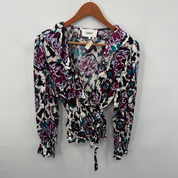 BA&SH NWT Evereve Gato Abstract Side Tie V-Neck Blouse // M - Picture 4 of 15